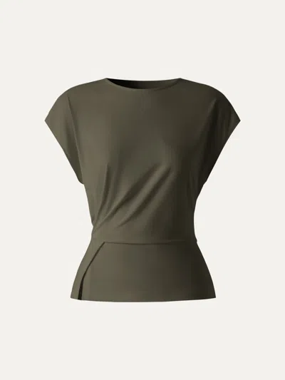 Oglmove Cooling Ponte Relaxed Round Neck Tucked Top In Green