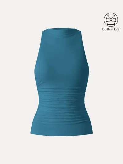 Oglmove Cooling Ruched Sleeveless Bra Tank In Blue
