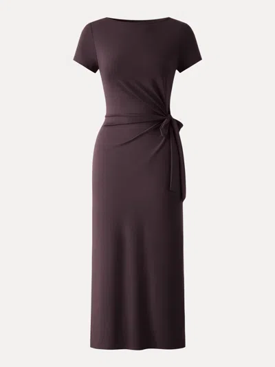 Oglmove Cooling Wrinkle-resistant Side Waist Tie Midi Dress With Slit