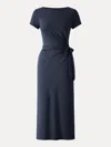 Oglmove Cooling Wrinkle-resistant Side Waist Tie Midi Dress With Slit In Blue