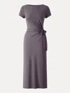 Oglmove Cooling Wrinkle-resistant Side Waist Tie Midi Dress With Slit In Gray
