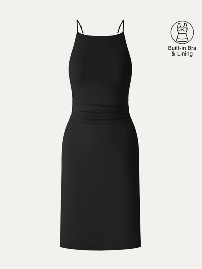 Oglmove Cooltouch A-line Rcuhed Mini Bra Dress In Black