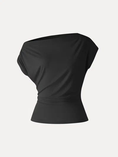 Oglmove Cool-touch Asymmetrical Ruched Shoulder Top In Black