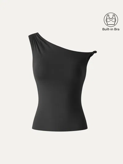 Oglmove Cooltouch Asymmetrical Shoulder Bra Top In Black