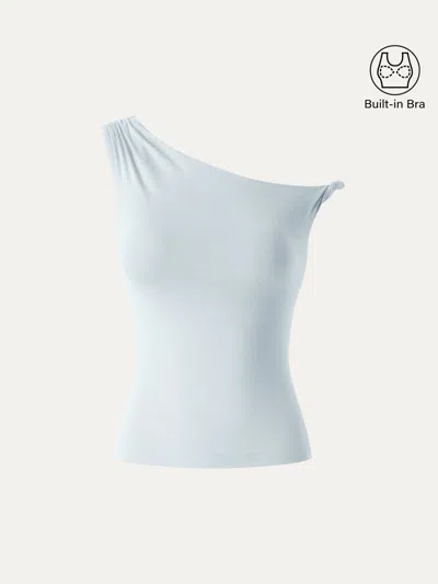 Oglmove Cooltouch Asymmetrical Shoulder Bra Top In Blue