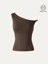 Oglmove Cooltouch Asymmetrical Shoulder Bra Top In Brown