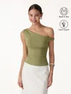 Oglmove Cooltouch Asymmetrical Shoulder Bra Top In Green