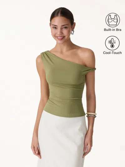 Oglmove Cooltouch Asymmetrical Shoulder Bra Top In Green
