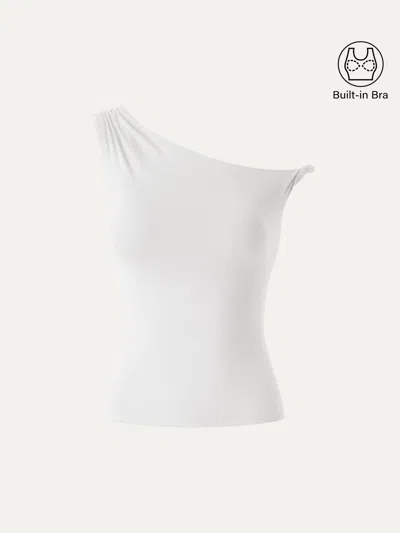 Oglmove Cooltouch Asymmetrical Shoulder Bra Top In White