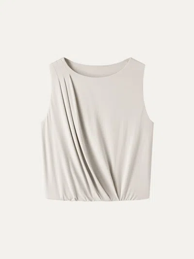 Oglmove Cooltouch Boatneck Gathered Hem Cropped Top In Gray