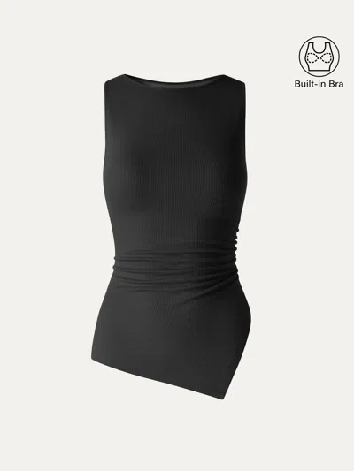 Oglmove Cooltouch Boatneck Ruched Asymmetrical Bra Top In Black