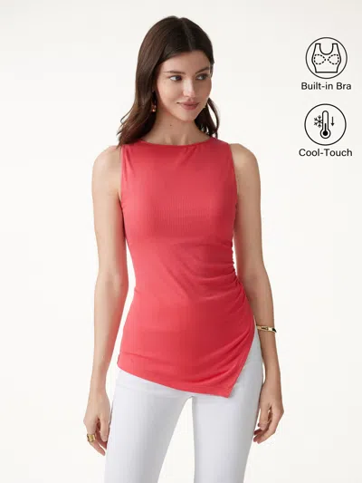 Oglmove Cooltouch Boatneck Ruched Asymmetrical Bra Top In Red