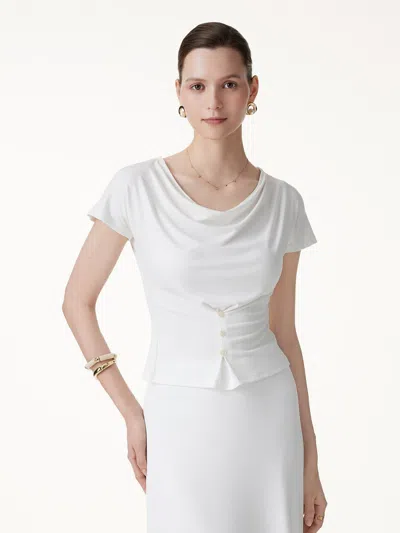 Oglmove Cooltouch Cowl Neck Cap Sleeve Top In White