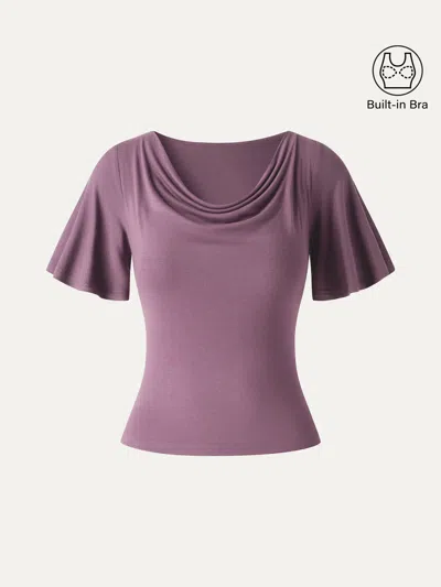 Oglmove Cooltouch Cowl Neck Flutter Sleeve Bra Top In Pink
