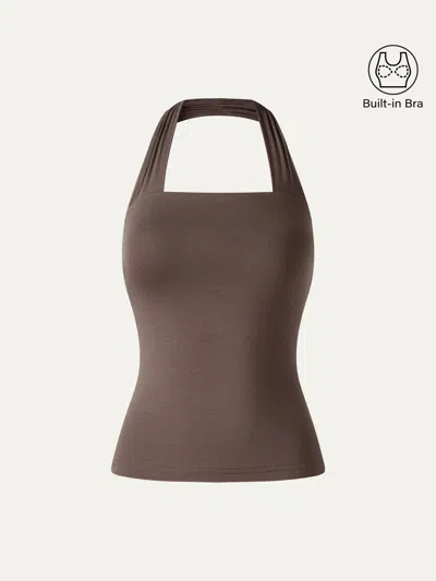 Oglmove Cooltouch Halter Going-out Bra Top In Brown