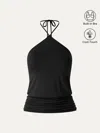 Oglmove Cooltouch Halter Ruched Hem Bra Top In Black