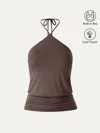 Oglmove Cooltouch Halter Ruched Hem Bra Top In Brown