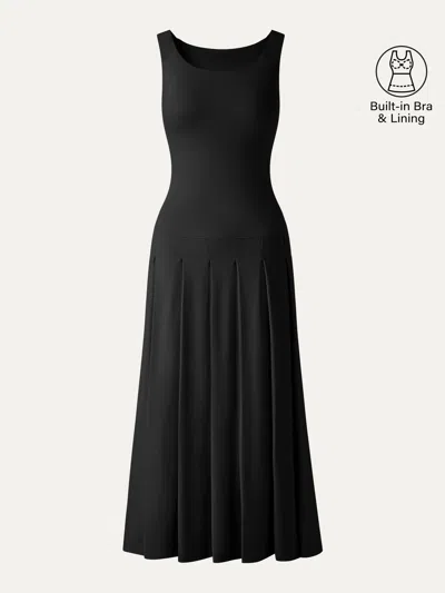 Oglmove Cooltouch Multi-wear Pleated Midi Bra Dress In Black