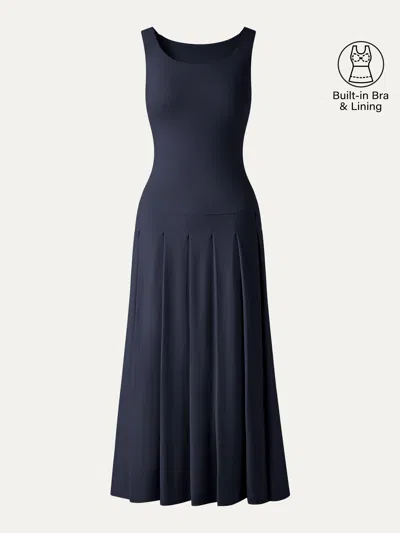 Oglmove Cooltouch Multi-wear Pleated Midi Bra Dress In Blue