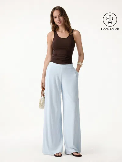 Oglmove Cooltouch Ponte Mid Rise Wide Leg Pants With Pockets In Blue