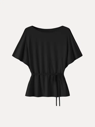 Oglmove Cooltouch Relaxed Boatneck Self-tie Top In Black