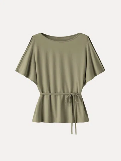 Oglmove Cooltouch Relaxed Boatneck Self-tie Top In Green