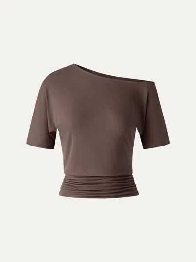 Oglmove Cooltouch Relaxed Short Sleeve Ruched Top In Brown