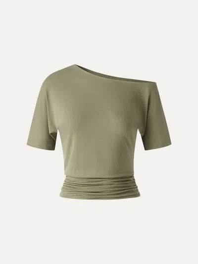 Oglmove Cooltouch Relaxed Short Sleeve Ruched Top In Green