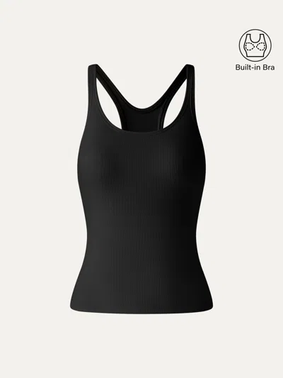 Oglmove Cool-touch Ribbed Scoop Neck Racer Back Bra Tank In Black