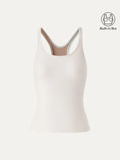 Oglmove Cool-touch Ribbed Scoop Neck Racer Back Bra Tank In White