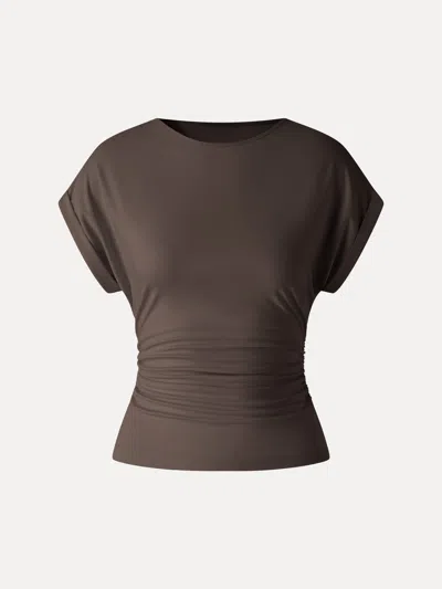 Oglmove Cooltouch Round Neck Ruched Tee In Brown