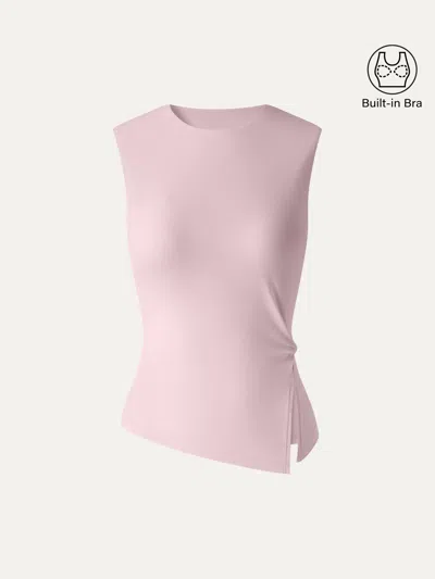 Oglmove Cooltouch Round Neck Twisted Bra Tank With Slit In Pink