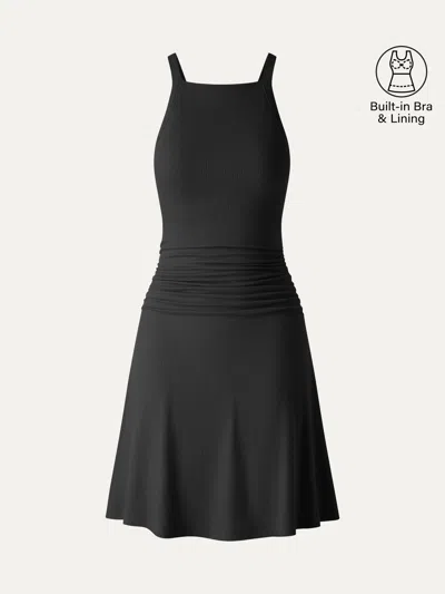 Oglmove Cooltouch Square Neck Ruched Mini Bra Dress In Black