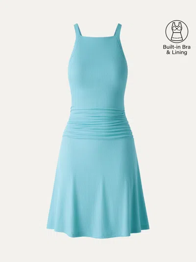 Oglmove Cooltouch Square Neck Ruched Mini Bra Dress In Blue