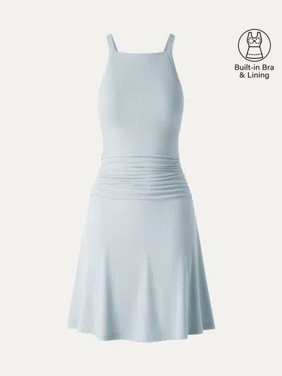 Oglmove Cooltouch Square Neck Ruched Mini Bra Dress In Blue