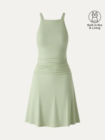 Oglmove Cooltouch Square Neck Ruched Mini Bra Dress In Green