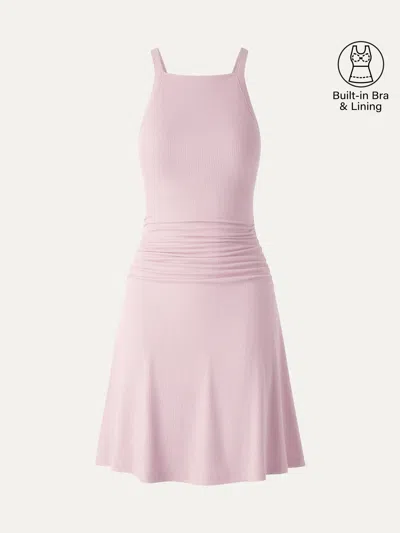 Oglmove Cooltouch Square Neck Ruched Mini Bra Dress In Pink