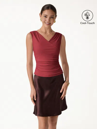 Oglmove Cooltouch Surplice Neck Gathered Waist Top In Burgundy