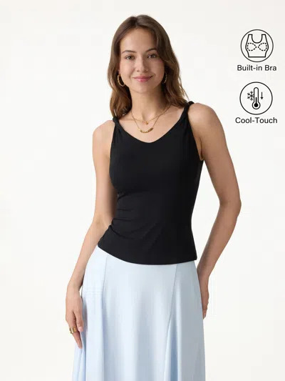 Oglmove Cooltouch Twisted Strap V-neck Bra Tank In Black