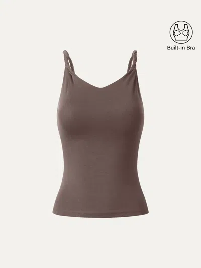 Oglmove Cooltouch Twisted Strap V-neck Bra Tank In Brown