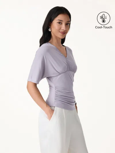 Oglmove Cooltouch V-neck Ruched Short Sleeve Summer Tee