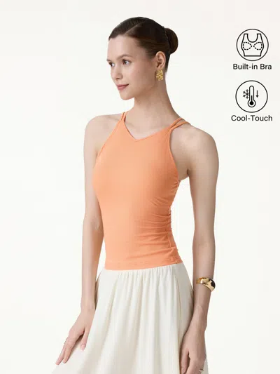 Oglmove Cooltouch V-neck Spaghetti Bra Tank In Orange