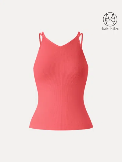 Oglmove Cooltouch V-neck Spaghetti Bra Tank In Red