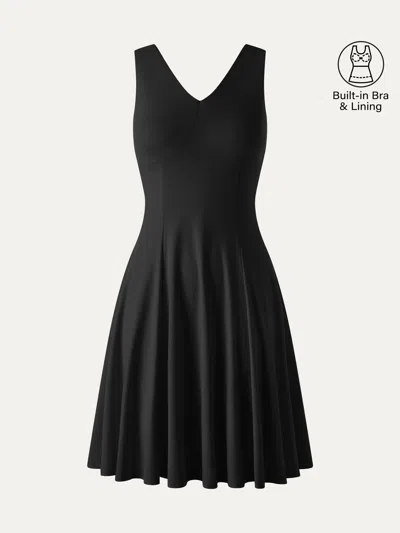Oglmove Cooltouch V-neck Travel Mini Dress With Pockets In Black