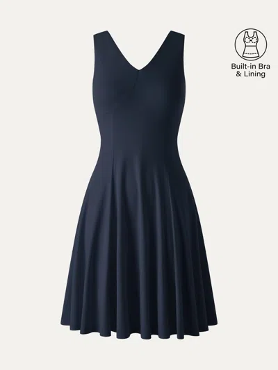 Oglmove Cooltouch V-neck Travel Mini Dress With Pockets In Blue