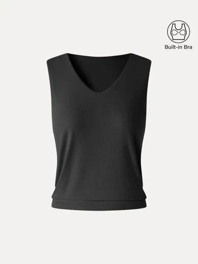Oglmove Cooltouch V-neck Wide Shoulder Bra Tank In Black