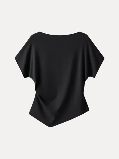 Oglmove Cotton Lyocell Boatneck Angled Summer Tee In Black