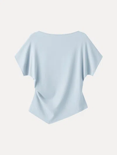 Oglmove Cotton Lyocell Boatneck Angled Summer Tee In Blue
