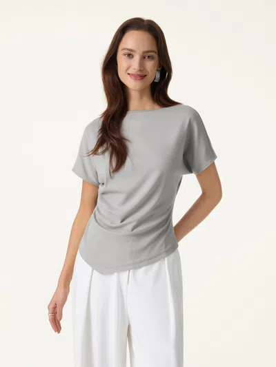 Oglmove Cotton Lyocell Boatneck Angled Summer Tee In Gray