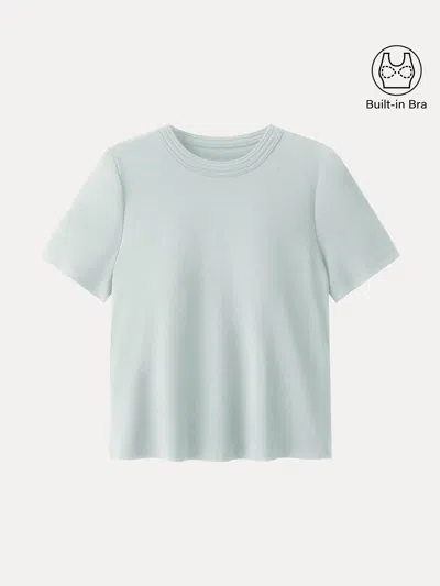 Oglmove Cotton Lyocell Crew Neck Short Sleeve Bra Top In Blue